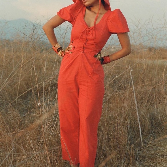 Samantha Pleet Pants - Samantha pleet Rosalind jumpsuit red corset 6 nwt